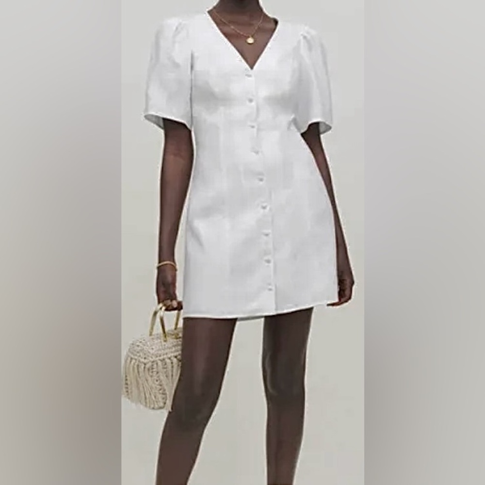 Reformation Joelle Mini Dress Low Cut Cotton Linen Cap Sleeves White Size 0 NWT
